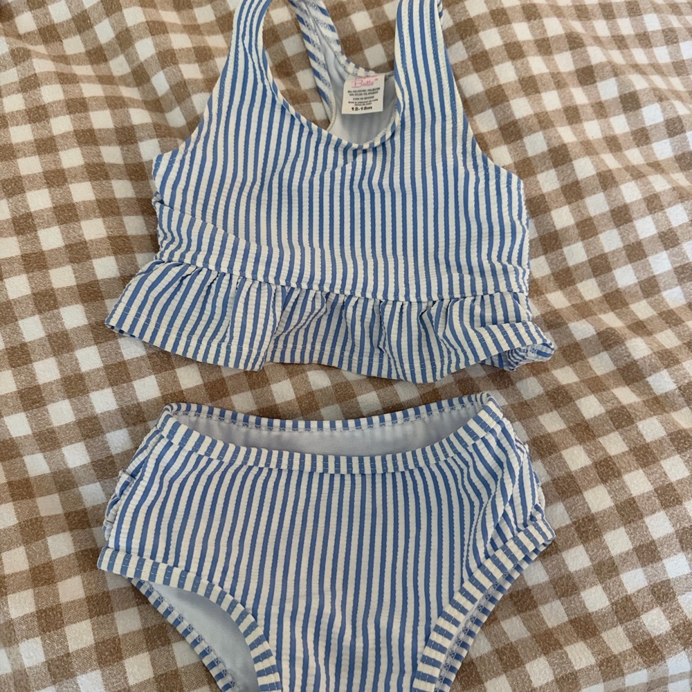 Ruffle Butts Blue and White Striped Swimsuit